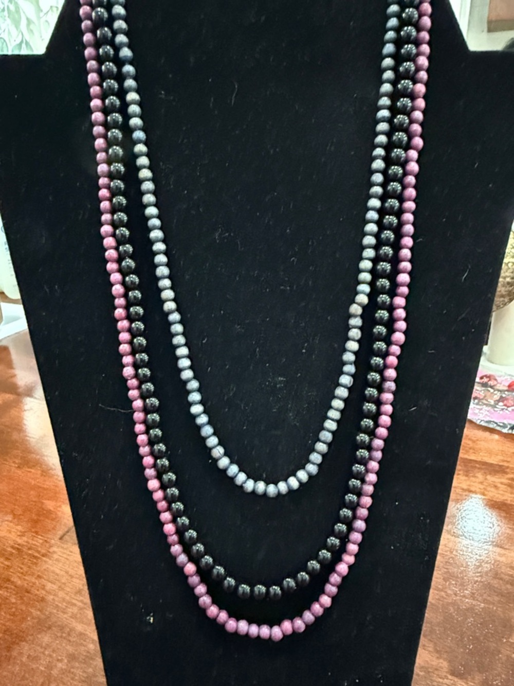 Three-Strand Purple, Black & Gray Beaded Necklace - Women Jewelry